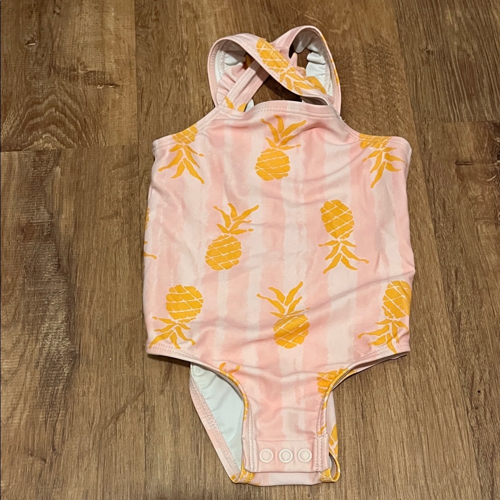 Just For You by Carters Girls 12M Pink and Yellow Pineapple Print Baby Swimsuit